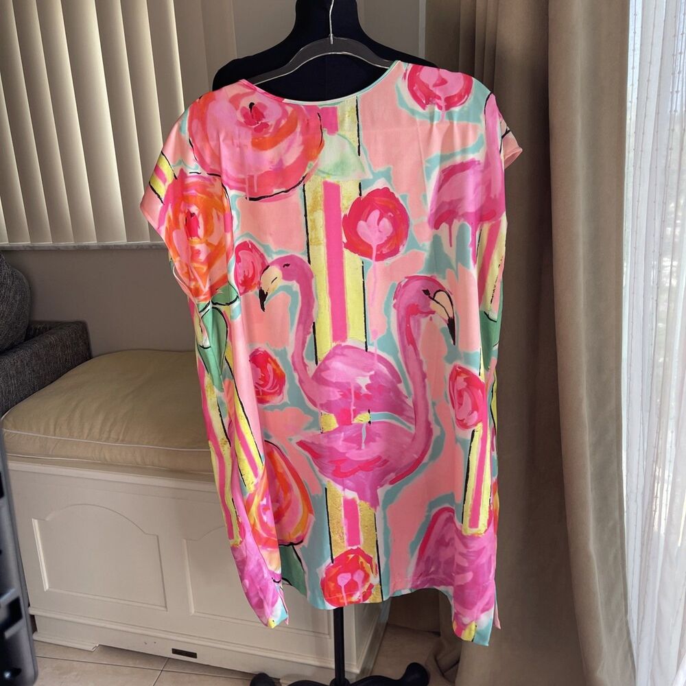 Amanda Johnson Studio Dress Tunic Cover Up Pockets Colorful Flamingo L - Picture 4 of 8